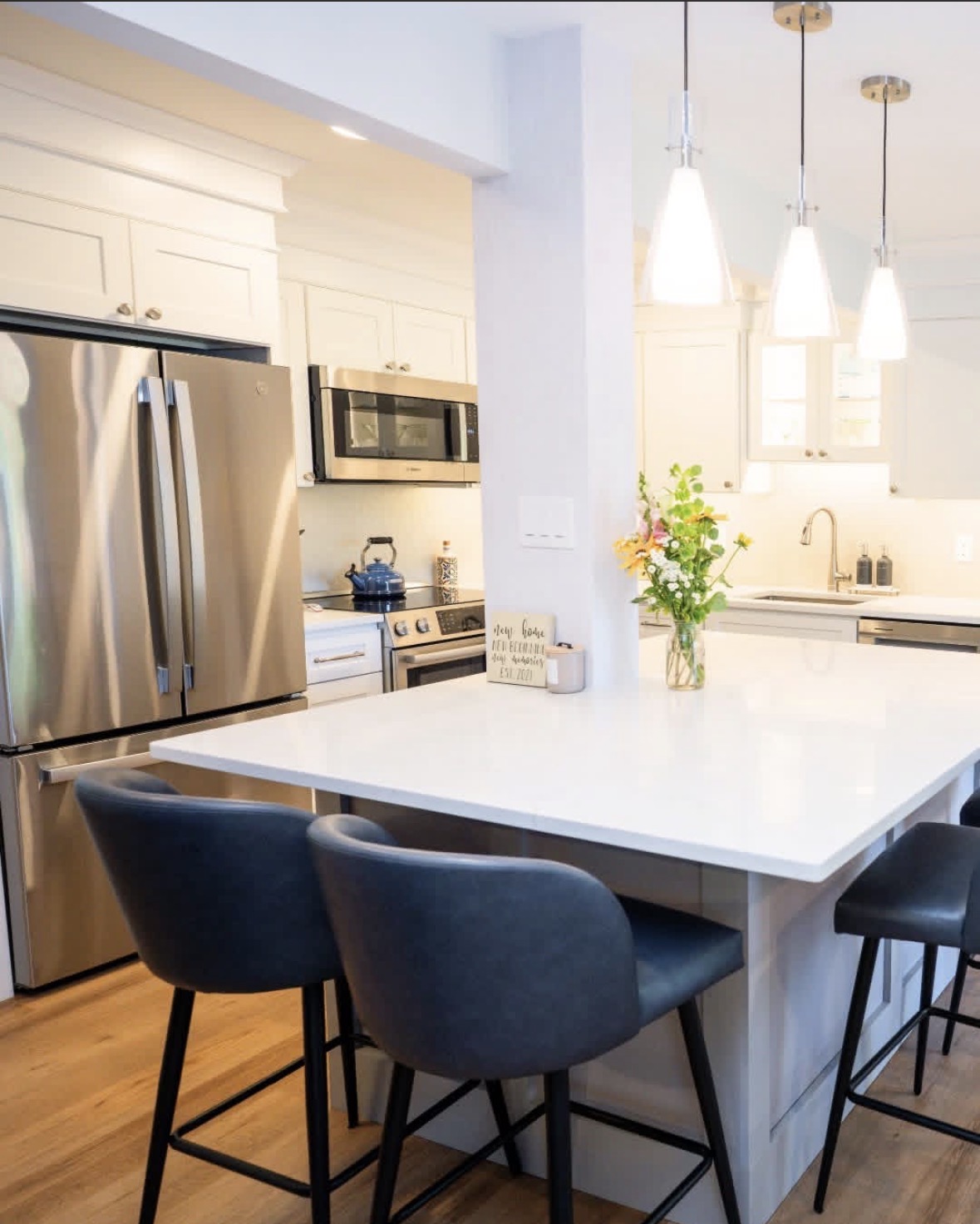 Renovated kitchen and island from another angle
